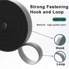 Tira de Gancho y Bucle Adhesiva 10/5/2m, Corte Libre, Cinta Autoadhesiva de Doble Rollo Resistente con Respaldo, Cinta Autoadhesiva de Nailon Adecuada para el Hogar, la Oficina, la Escuela y las Manualidades - Reverso autoadhesivo - Ver 10