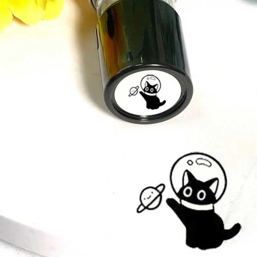 Cute Cartoon Cat Black Stamp For Journal Decoration, Handmade Collage Material For Scrapbooking, Stamp Pad. - A4 - View 1