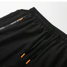 Men's Black 2 In 1 Sports Pants With Zipper Pockets, Reflective Stripes, Drawstring Waist, Fitness Running Training Pants - Black - View 8
