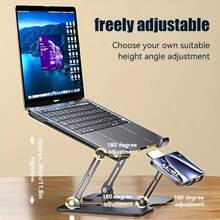 EZIFY Adjustable Laptop Stand With 360° Rotation, All-Metal Ergonomic Laptop Holder, Foldable Riser For 10-17.3" Laptops, Gray Desk Mount For MacBook Pro/Air & Notebooks, Desk Laptop Riser - View 3