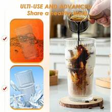 Yesotol 20 Oz Glass Tumblers, Iced Coffee Cups With Lids And Glass Straws, Thickened Wall Ribbed Glass Cups, Ideal For Smoothies, Cocktails, And Juices – Vintage And Durable Drinkware – 4 Pack Coffee Bar Essentials Dessert Cups Cups With Lids And Straw - 羅紋-4pack - 查看 2