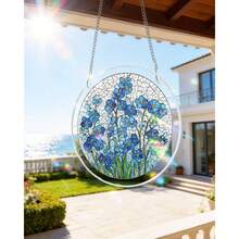 Acrylic Puzzles Suncatcher Window Hanging, 83 Pieces 7.4 Inch Sun Catcher Acrylic Puzzles Garden Decoration For Women Men Mom Birthday Gift Home Decor (Dawn Flower) - Azure Bloom Whisper - 查看 2