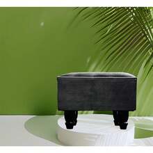 Rectangular Linen Ottoman Footstool With Wooden Legs For Home Use - Negro - Ver 2