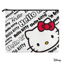 Miniso 三麗鷗 Hello Kitty 文字印花帆布化妝包，Logo 與角色拉鍊收納袋，適用於彩妝盥洗用品旅行收納 - 10x8.1英寸 - 查看 4