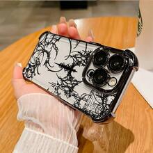 [ Ships Within 24 Hours From Germany ] A Decadent Gothic Bat And Thorn/Spine Sketch Printed  Case, Electroplated Anti Drop Border/Corner Protection, Transparent TPU Protective Cover/Phone Case/Shell, Dark Retro Aesthetic Design, Anti Drop And Scratch/Scratch Resistant, Suitable For  17-11 Pro Max Plus.  GalaxyS21-S26 PLUS FE ULTRA EDGE And More Models. - 1 - View 5
