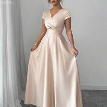 jianchaimaoyi02  Vestido elegante y romántico para mujeres con cuello en V, mangas cortas y cintura ceñida - Café integral - Ver 4