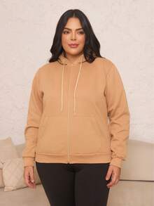 Women's Plus Size Blouse With Zipper, Pockets, And Fur Trim. - Mustard Yellow - View 1