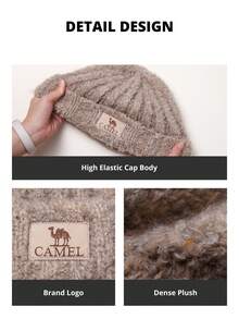 CAMEL CROWN 女士羊毛针织帽，保暖防风室内帽，秋冬季防风帽，保暖羊毛帽 - 燕麥色 - 查看 4