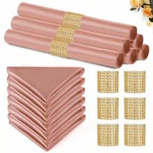 20 Pack Satin Napkins With Napkin Rings, 12"X12" Soft Silky Reusable Dinner Napkins, Square Satin Cloth Napkins For Wedding, Graduation Party, Christmas Themed Party Decor - Rose Gold - View 1