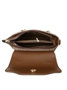 Retro Minimalist Printed Crossbody Bag With Adjustable PU Strap, Flap Closure, New Year - Maroon - View 10
