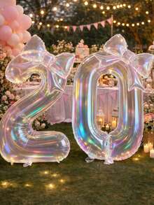 2pcs/Set 100cm Large Colorful Transparent Number Balloons With 24-Inch Colorful Bow Balloons, Vibrant Birthday Decoration Balloons, Suitable For Birthday Party, Outdoor Events, Anniversary, Holiday, Banquet Celebration, Background Wall Decoration - Transparent Version - View 1