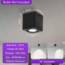 CANMEIJIA 1個現代LED吸頂燈,表面安裝式筒燈射燈,GU10燈座,可調角度,正方形,AC85-265V,臥室吸頂燈,客廳吸頂燈,廚房吸頂燈,含1個燈泡 - GU10明裝射燈 可調式角度 - 查看 17