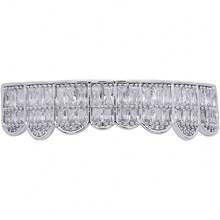 Grillz de Oro de 18K con Circonitas Cuadradas, para 8 Dientes (Superior e Inferior), para Hombres y Mujeres, con 2 Barras de Moldeado Adicionales - Arriba - Ver 5
