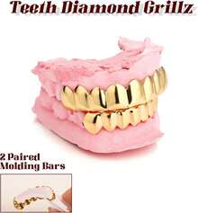 UBGICIG Grillz - Juego de parrillas dentales para tus dientes de diamante, dientes Grillz para hombres, vampiros falsos de Halloween - Corazón dorado - Ver 2
