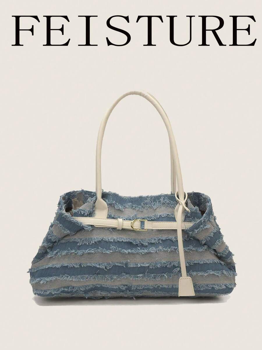 1 pieza Bolso con flecos decorativos, bolso de hombro de gran capacidad casual para uso diario y viajes