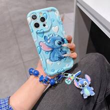Disney Has Authorized, Phone Case - Chain Set, The Stitch Lilo & Stitch 3D Phone Case Plus A Silicone 3D Stitch Bracelet With Metallic Ring Removable Bracelet, Stitch And Angel Pattern, Compatible With Iphone17/16/15/14/13/12/11/XS/XR/X Plus Pro Max, A Stylish Cartoon Phone Case, The Perfect Gift Choice, Phone Protection, Durable Phone Cover, Great Gift For Friends And Family. - trắng - Xem 2