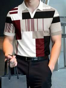 Men's Summer Casual Colorblock Patchwork Polo Shirt Short Sleeve - Multicolor - View 1