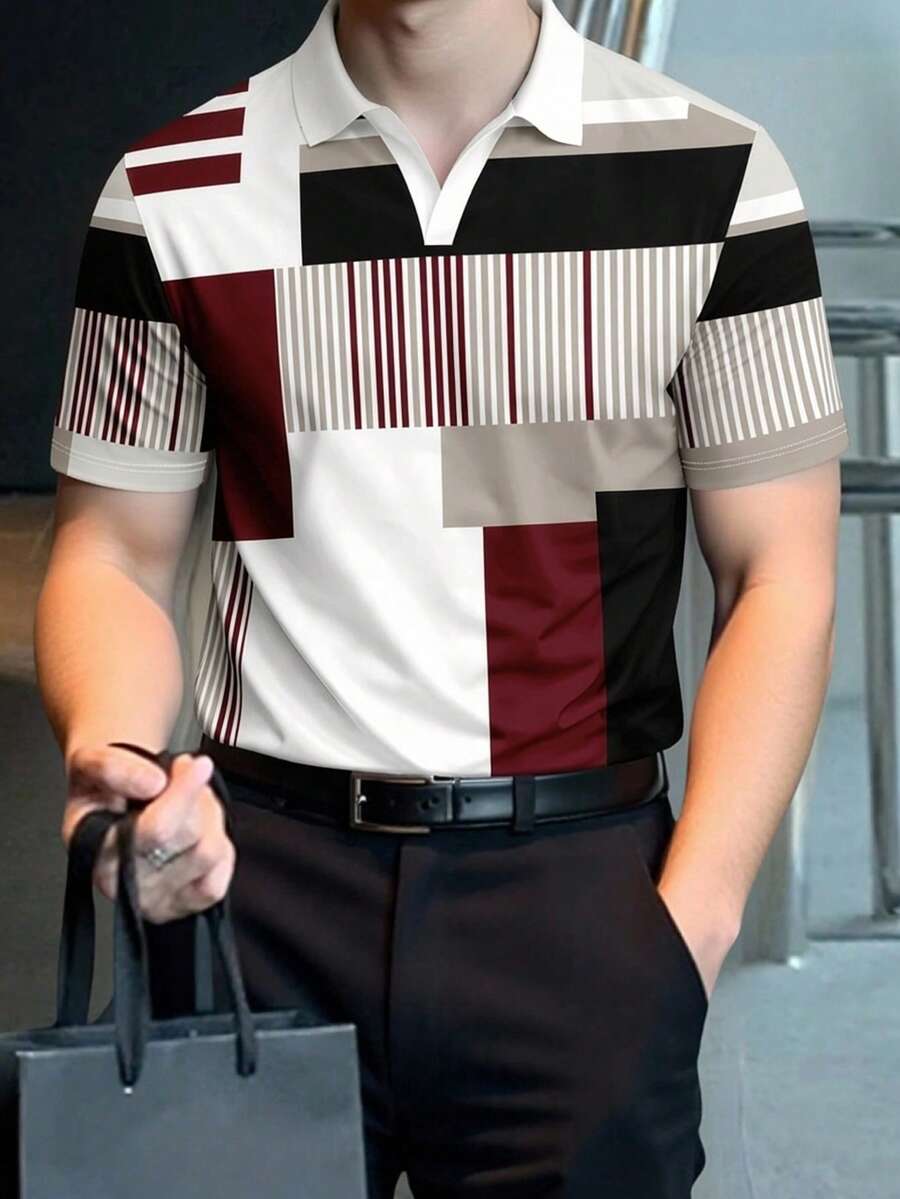 Men's Summer Casual Colorblock Patchwork Polo Shirt Short Sleeve - Multicolor - View 1