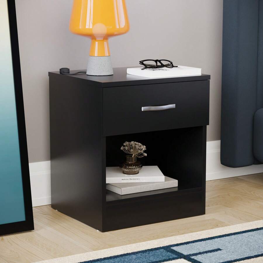 Home Discount Vida Designs Riano 1 Drawer Bedside Chest Cabinet Table Nightstand Coffee Sock Drawers Storage Organisation Display - Black - Black - View 1