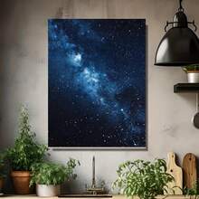 Póster 2D plano de lienzo sin marco, 1 pieza, pintura en lienzo de galaxia de cielo estrellado profundo, una pieza decorativa de un brillante río de estrellas. Perfecto para decoración del hogar y la oficina, decoración artística de lienzo duradera para interior/exterior, diseño moderno de alta - Enmarcado - Ver 4