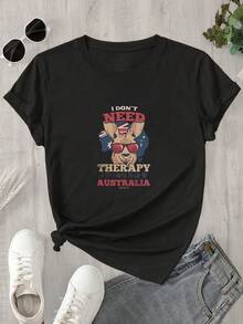 Camisa de manga corta con cuello redondo y estampado de la bandera australiana en la espalda, ideal para todas las estaciones. - Negro - Ver 1