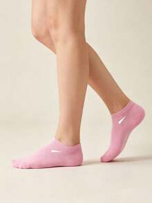 1/5/10 Pairs Women's All-Season Pink Solid Color Boat Socks, Casual Breathable Sweat-Absorbing Invisible Socks, Versatile For Daily Wear - Pink - View 6