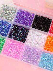 15-Compartment Mixed Color Resin Rhinestone Embellishment Set, Includes Pickup Pen And Tweezers, Suitable For DIY Crafts And Nail Art Decoration - Multicolor - View 6