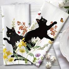 2pcs/Set, Floral Cat Pattern Kitchen Towels, Soft Absorbent Machine Washable, Suitable For Dining Table Decor, Kitchen, Dining Room And Living Room Decoration, Can Be Used As Daily Gift, Kitchen Decor, Kitchen Accessories - Multicolor - View 6