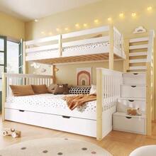 Loft Bed, 90 X 200 Over 140 X 200 Bunk Bed With Drawers, Storage Space, Without Mattress, Multifunctional, White+Natural - 白色 - 查看 6