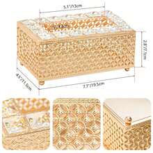 1 Stück Kristall Gold Tisch-Taschentuchbox, elegante Taschentuch-Aufbewahrungsbox, hochwertige Luxus-Taschentuch-Serviettenhalter aus Metall, geeignet für Badezimmer, Wohnzimmer, Schlafzimmer, kann als Heimdekoration, Wohnzimmer-Esstisch-Tisch-Taschentuchbox verwendet werden - Gold - Übersicht 2