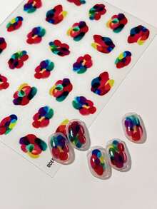Dopamine Style Personalized Nail Stickers Abstract Gradient Floral Design DIY Nail Art Tool - 彩色 - 查看 1