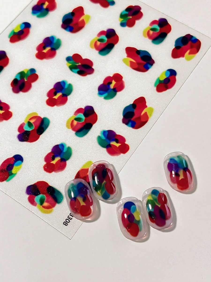 Dopamine Style Personalized Nail Stickers Abstract Gradient Floral Design DIY Nail Art Tool - 彩色 - 查看 1