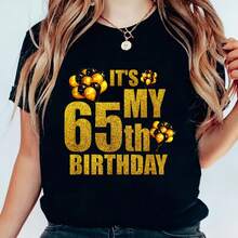 Cotton I My 65th Birthday Funny Balloons Happy Birthday Gift Tee T-Shirt Fashionable Casual R Fun Printed Round Neck Short Sved T-Shirt - Negro - Ver 1
