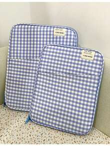Housse de protection pour ordinateur portable/tablette pour femmes 11 pouces/13 pouces à fermeture éclair, motif à carreaux minimaliste, convient pour le travail et les études. Sac portable à carreaux, motif à carreaux, sac pour ordinateur portable, housse pour ordinateur portable, housse de protection pour ordinateur portable - Bleu azur - Voir 1