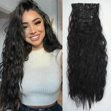 Synthetic Clip-In Hair Extensions 6pcs/Set 24 Inch Long Corn Wave Style Clip-In Hair Pieces For Women And Girls Daily And Party Use, Halloween - Multicolor - View 14