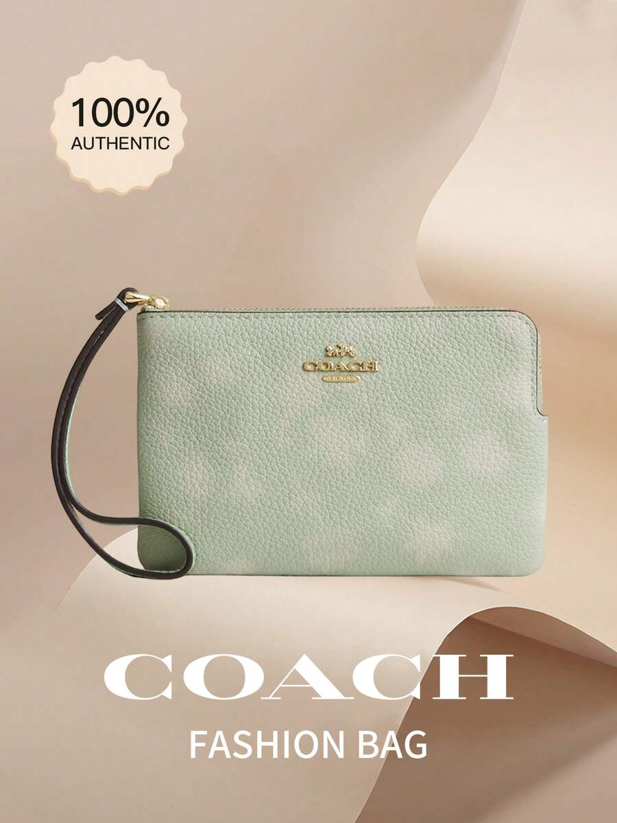 Coach Corner Zip 15/16 Monogram Wristlet Zip Short Wallet with Heart Charm Women's Wrist Strap Card Phone Purse - 淺綠色 - 查看 1