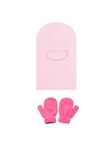 3pcs Kids Winter Hat & Gloves Set, Warm Knitted Hooded Hat, Knitted Gloves, Solid Color, Toddler Gloves For Girls & Boys, Elastic Knitted Gloves, Suitable For Kids & Toddlers Winter Warmth - 3pcs - View 10
