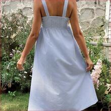 VUUG
  Vestido de maternidad y lactancia con tirantes anchos, apertura con botones delanteros, tirantes ajustables, diseño a rayas vestido largo - Azul y blanco - Ver 3