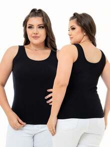Kit 3 Women's Tank Top With Wide Strap Lisa Viscolycra P To G1 Plus Size - Burgundy, Navy Blue and White - View 2