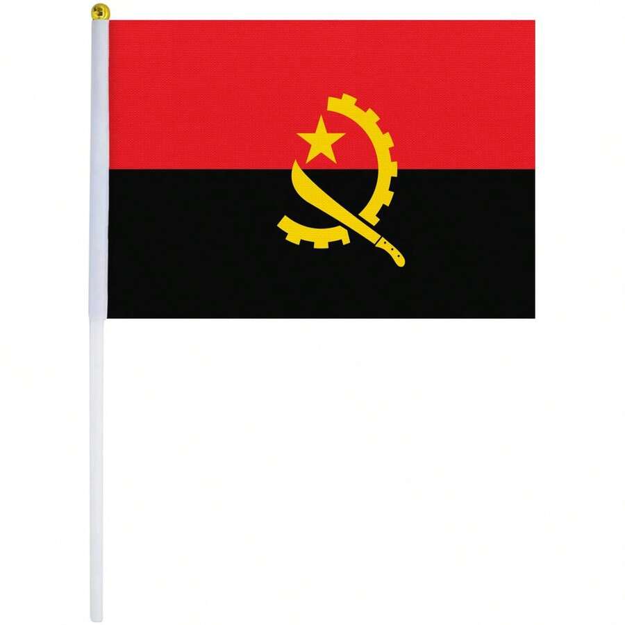 VENTDEPOT Mini Bandera Angoleña Colorida, MXADF-000, 1Pza, Angola, 14x21cm, Tela Poliéster, Asta Plástico. - Multicolor - Ver 1