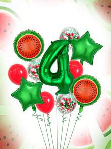 11pcs 32-Inch Red & Green Number Balloon Set, 18-Inch Watermelon Foil Balloon, Star Balloon, 12-Inch Red & Green Foil Confetti Transparent Latex Balloon, Suitable For Birthday Party, Watermelon Party, Summer Party Decoration - Multicolor - View 20