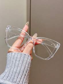 3pcs/1pc Women's Solid Color Casual Style TR Material Cat-Eye Oversized Transparent Glasses, Suitable For All Seasons - Transparent - View 13