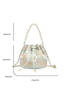 Fashionable Pearl Mini Bucket Bag - Blue - View 5