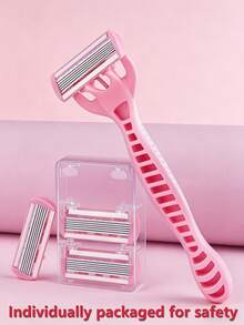 6-Layer Women's Shaving Razor, 6/12/18/24/36 Pcs Blades, Safety Razor For Women, Suitable For Intimate Areas, Armpits, Legs, Shaving Tool, Facial Care, Travel Essential - 2 Handles + 36 Blades - View 9