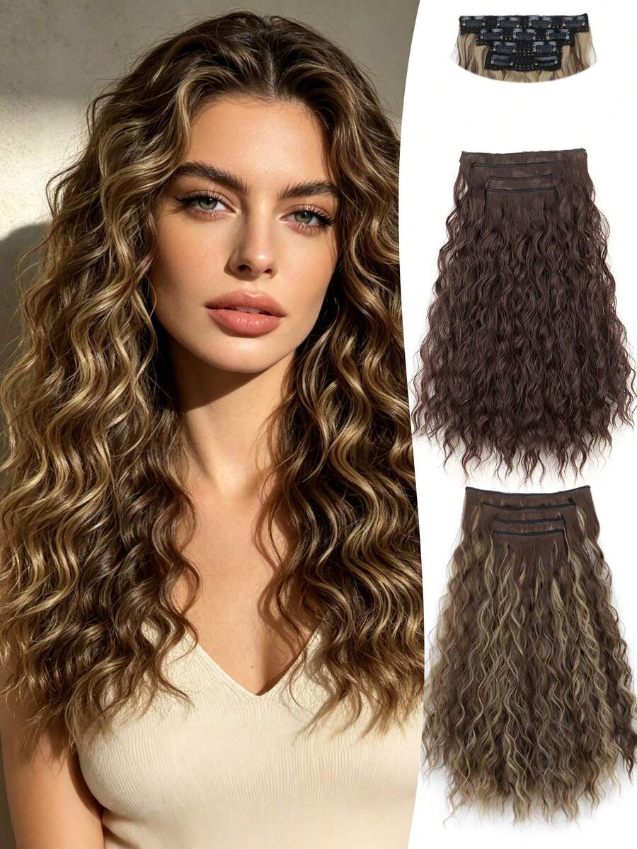 4pcs/Set Curly Hair Extensions, 16 Inch Heat-Resistant Synthetic Hair, Clip-In Hair Extensions For Women, Suitable For Party, Wedding, Festival And Daily Wear, Halloween - Multicolor - View 1