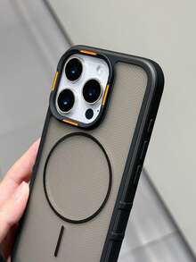 1pc Luxury Magnetic Carbon Fiber Breathable Fluorescent Color Camera Phone Case, Compatible With IPhone 17 Air 16 15 14 13 12 11 Pro Max Plus, Soft Back Cover - Black - View 4
