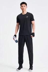 XTEP Running Series Men's Quick-Dry T-Shirt, Summer New Training Top, Ice Silk Short Sleeve Sports Tee, Solid Black - True Black - View 3