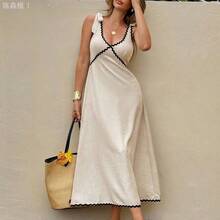 jianchaimaoyi02  Frenchy Vestido casual de media longitud sin mangas con detalle de nudo para vacaciones de mujer - verde claro - Ver 5