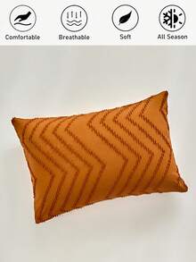 1pc Orange Cutwork Diamond Pattern Bed Pillowcase, Minimalist Bright Modern Textured Decorative Throw Pillow Cover For Sofa, Soft Breathable Long Pillowcase, Machine Washable, No Filling Included - Burnt Orange - View 2
