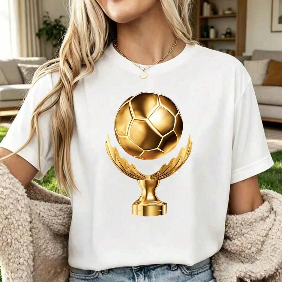 Vintage T-Shirt With Gold Trophy Graphic - أبيض 17 - مشاهدة 1